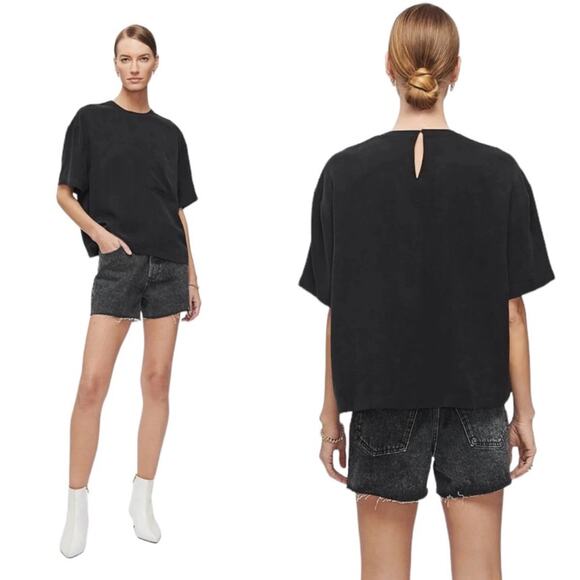 NEW Anine Bing Teagan Short Sleeve Top in Black L/G - Picture 1 of 12